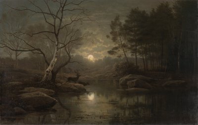 Forest Landscape by Moonlight by Georg Eduard Otto Saal